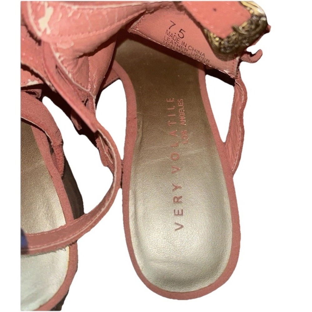 Very Volatile 7.5 Notion‎ Fringe Coral Suede Leather Wedge Sandals Boho Western - Picture 6 of 9